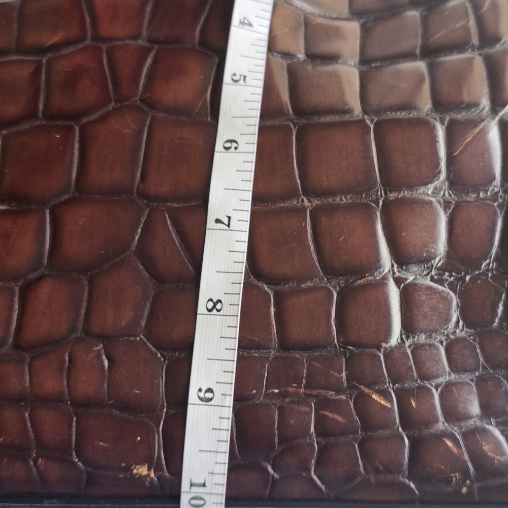 VTG Brahmin Tote Leather Handbag Women Crocodile Print Brown Black Rare - Picture 11 of 15